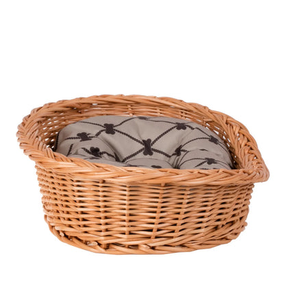 Enovia Natural Wicker Dog Bed With Grey Cushion, 65x46 cm