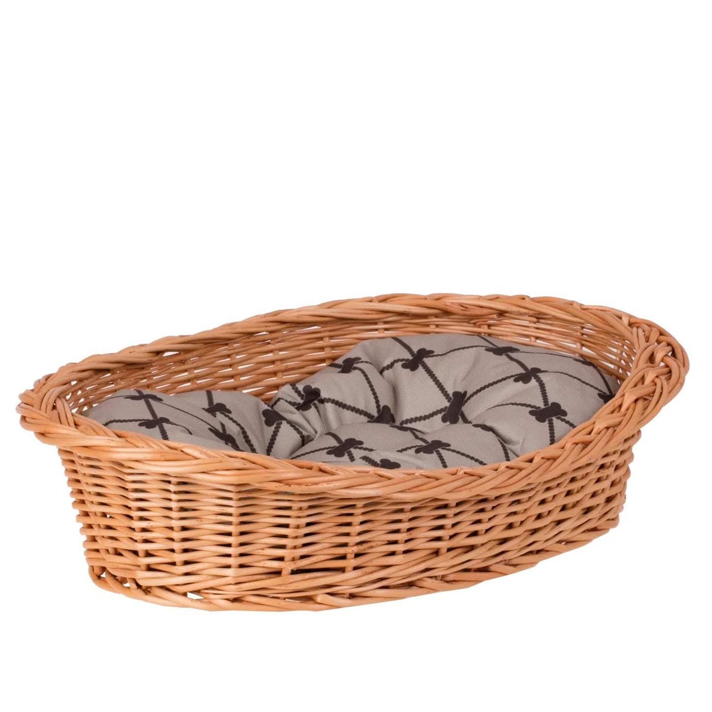 Enovia Natural Wicker Dog Bed With Grey Cushion, 70x54 cm