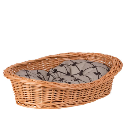 Enovia Natural Wicker Dog Bed With Grey Cushion, 80x60 cm