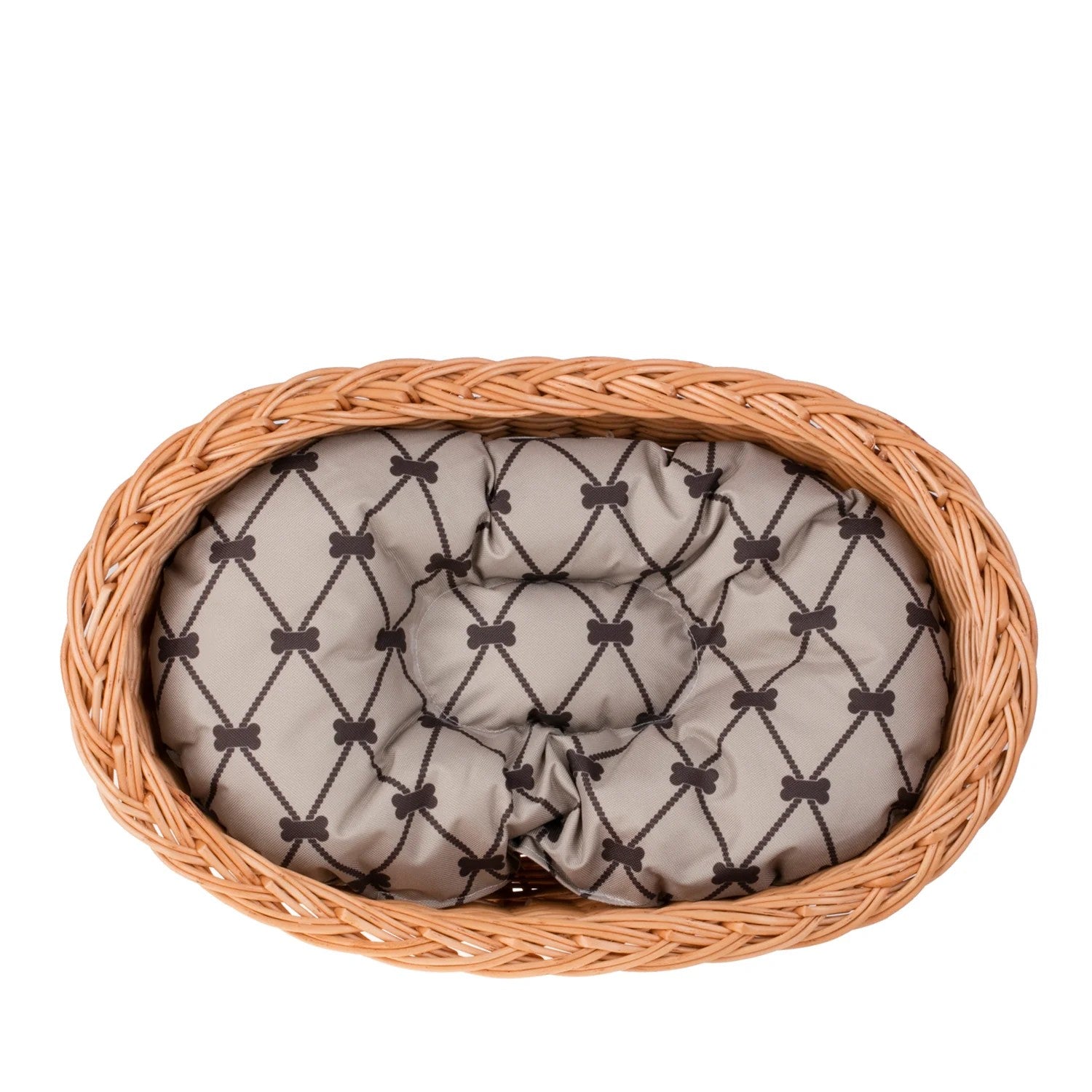 Enovia Natural Wicker Dog Bed With Grey Cushion, 70x54 cm