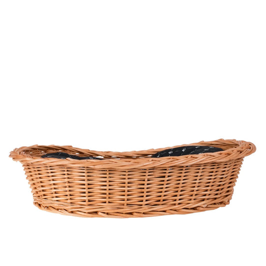 Enovia Natural Wicker Dog Bed With Black Cushion, 70x54 cm