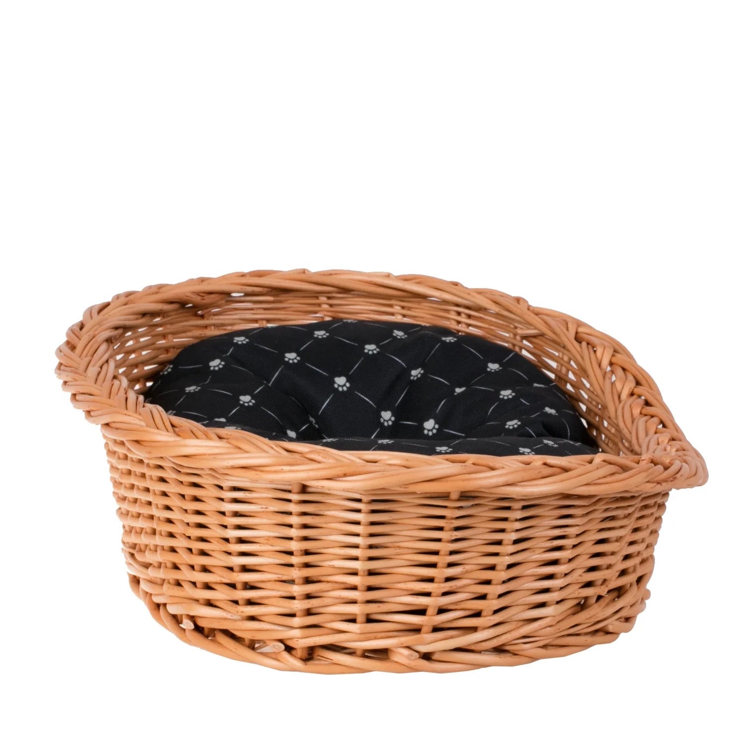 Enovia Natural Wicker Dog Bed With Black Cushion, 80x60 cm