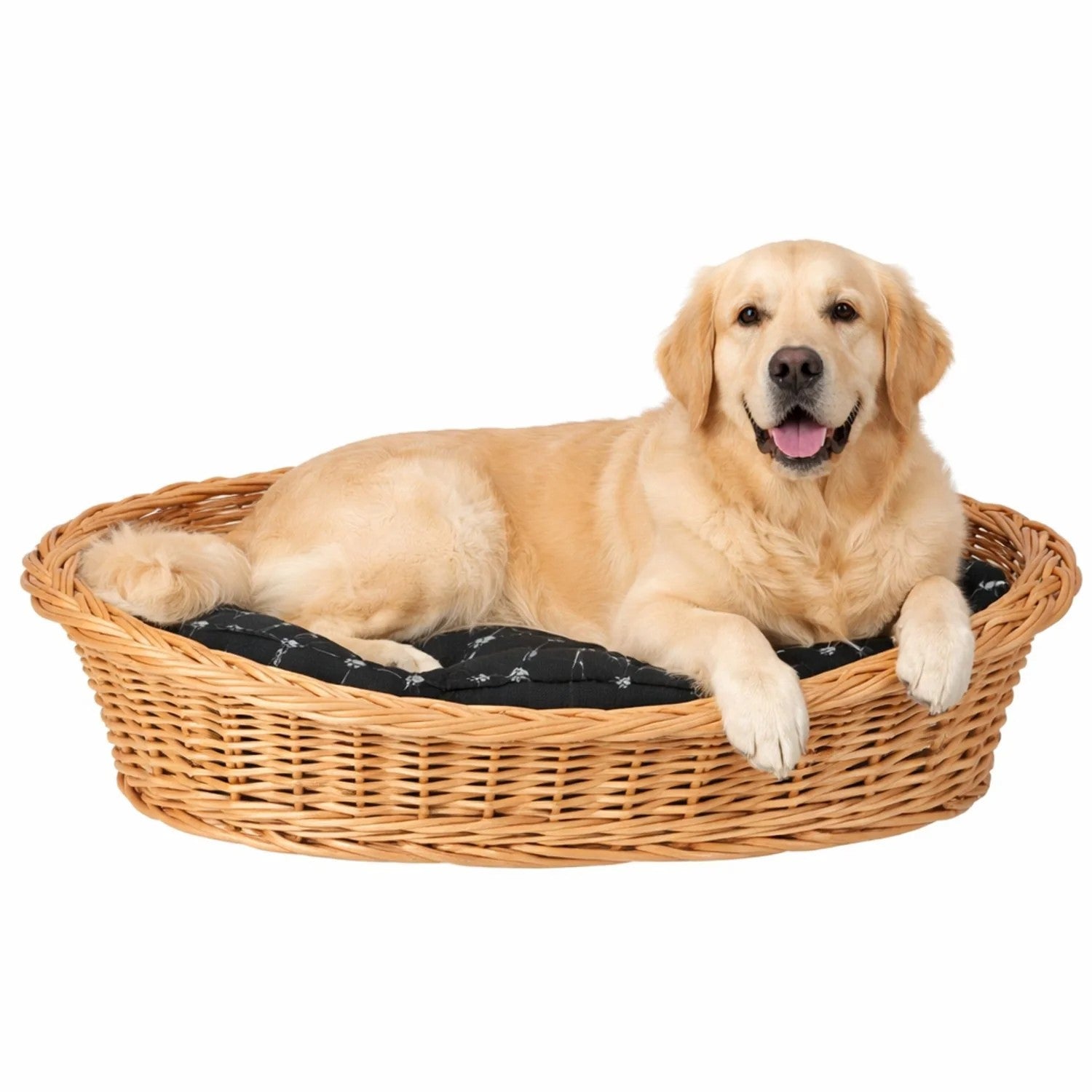 Enovia Natural Wicker Dog Bed With Black Cushion, 80x60 cm