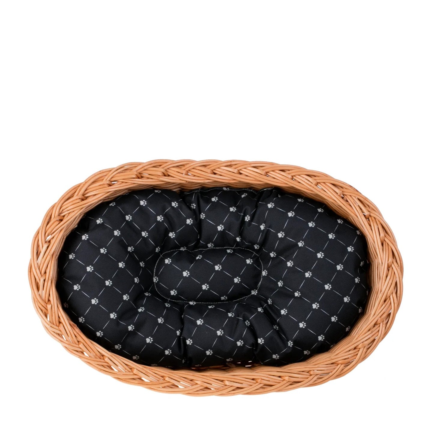 Enovia Natural Wicker Dog Bed With Black Cushion, 75x57 cm