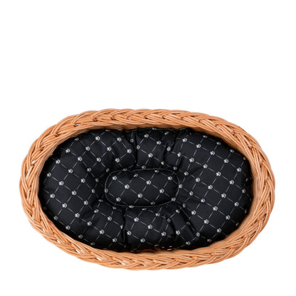 Enovia Natural Wicker Dog Bed With Black Cushion, 80x60 cm