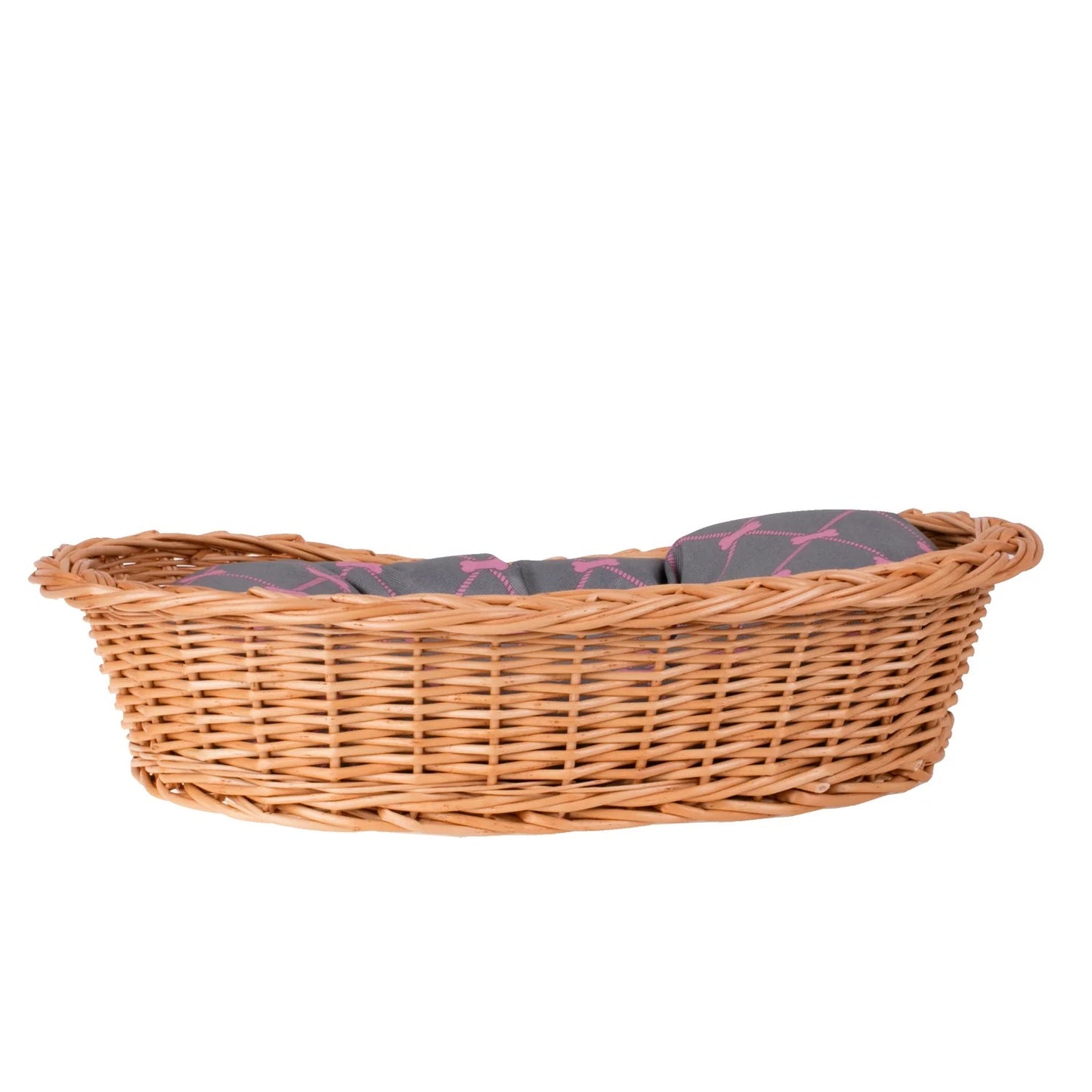 Enovia Natural Wicker Dog Bed With Grey And Pink Cushion, 60x43 cm