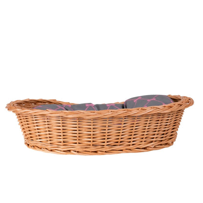 Enovia Natural Wicker Dog Bed With Grey And Pink Cushion,  75x57 cm