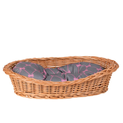 Enovia Natural Wicker Dog Bed With Grey And Pink Cushion,  75x57 cm