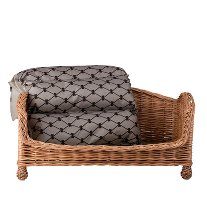 Erivia Wicker Pet Basket With Gray And Black Cushion, 54x32 cm