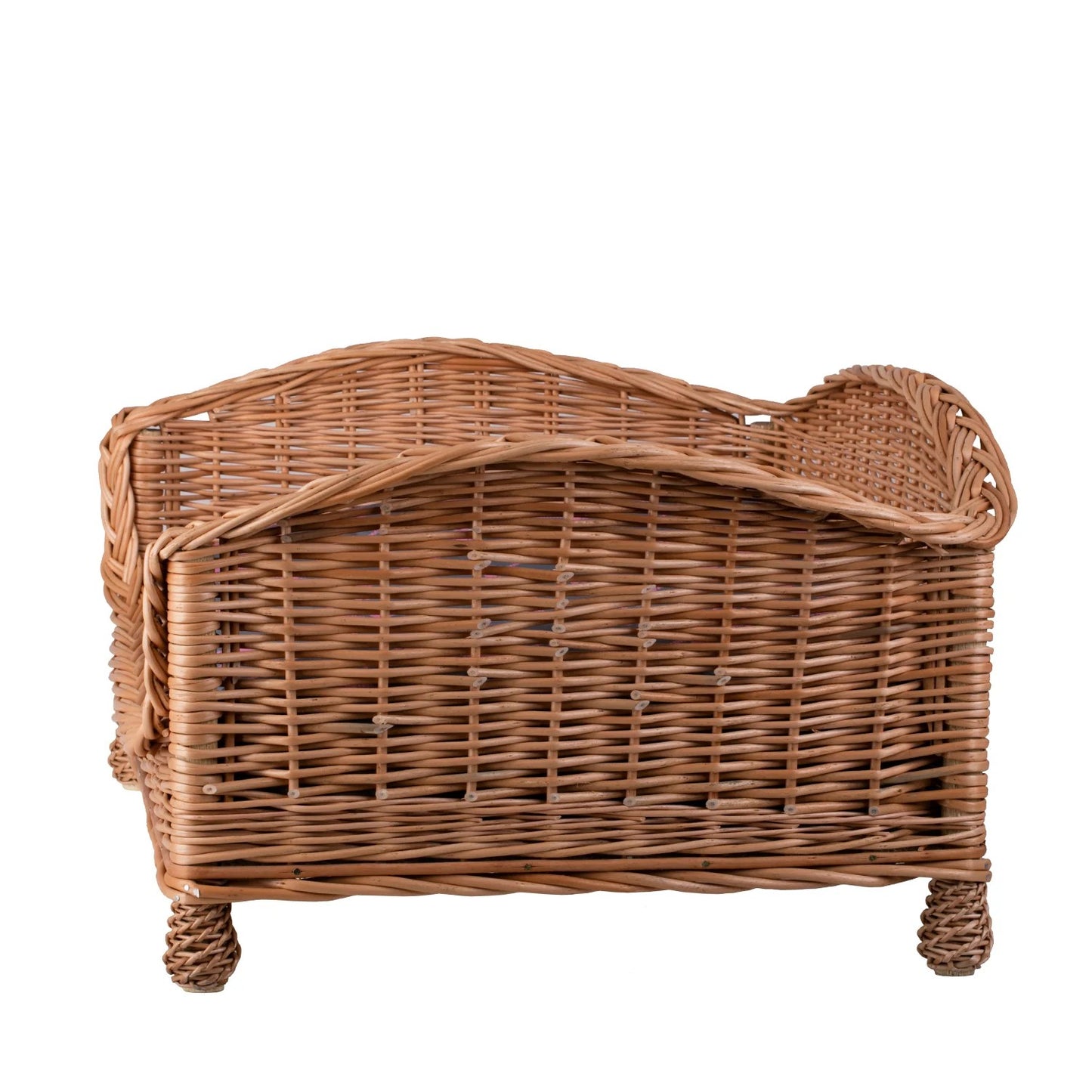 Erivia Wicker Pet Basket With Gray And Pink Cushion, 74x52 cm