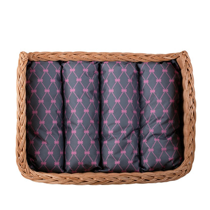 Erivia Wicker Pet Basket With Gray And Pink Cushion, 54x32 cm