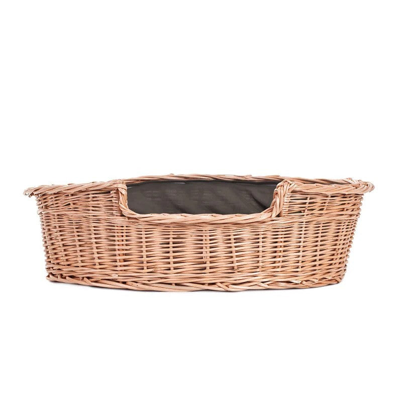 Esmira Natural Wicker Dog Bed With Brown Dot Cushion, 75x57 cm