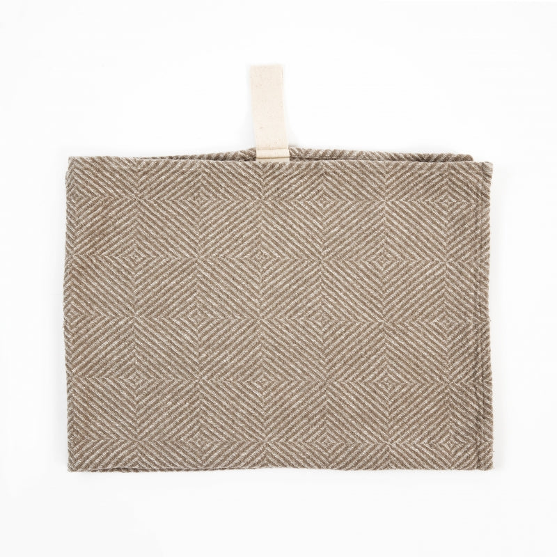 Großes Leinenhandtuch – Beige Fischgrätmuster