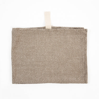 Großes Leinenhandtuch – Beige Fischgrätmuster