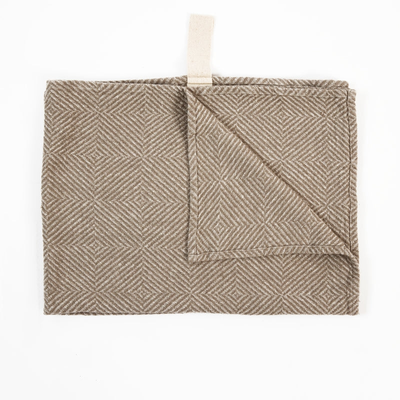 Großes Leinenhandtuch – Beige Fischgrätmuster