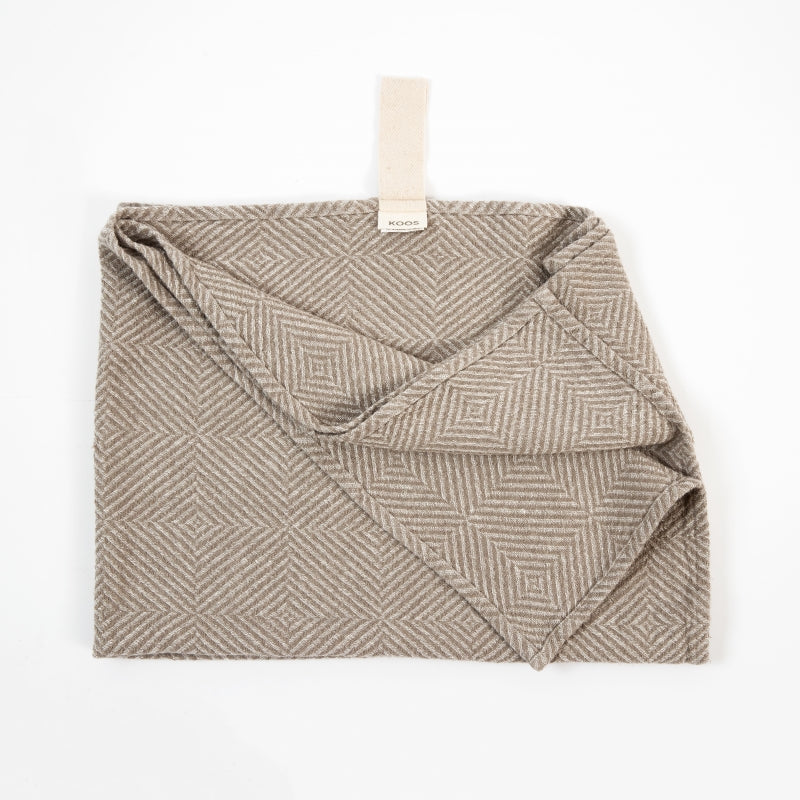 Großes Leinenhandtuch – Beige Fischgrätmuster
