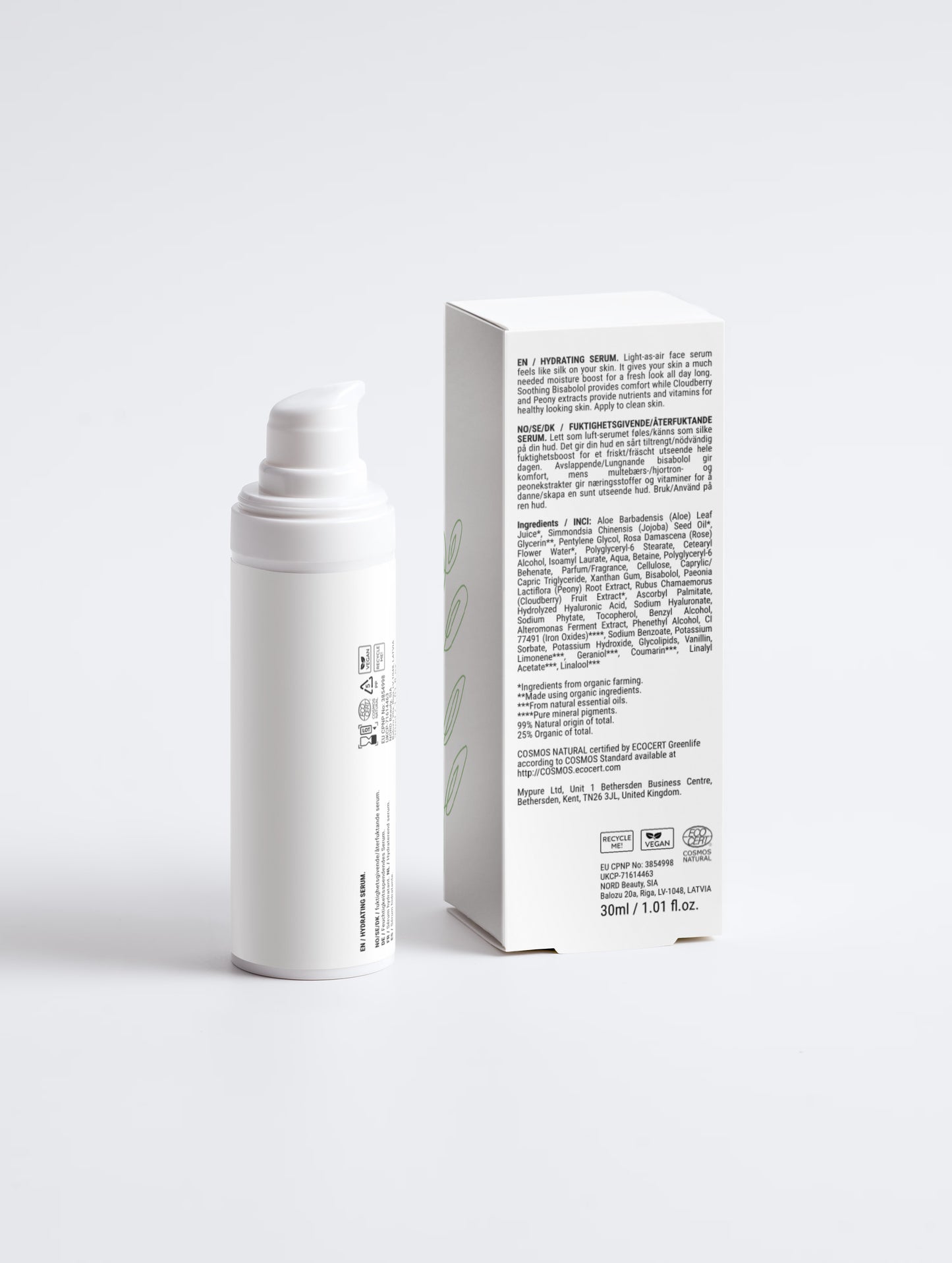 KVIST Hydrating Serum - Front dropper bottle and packaging back view