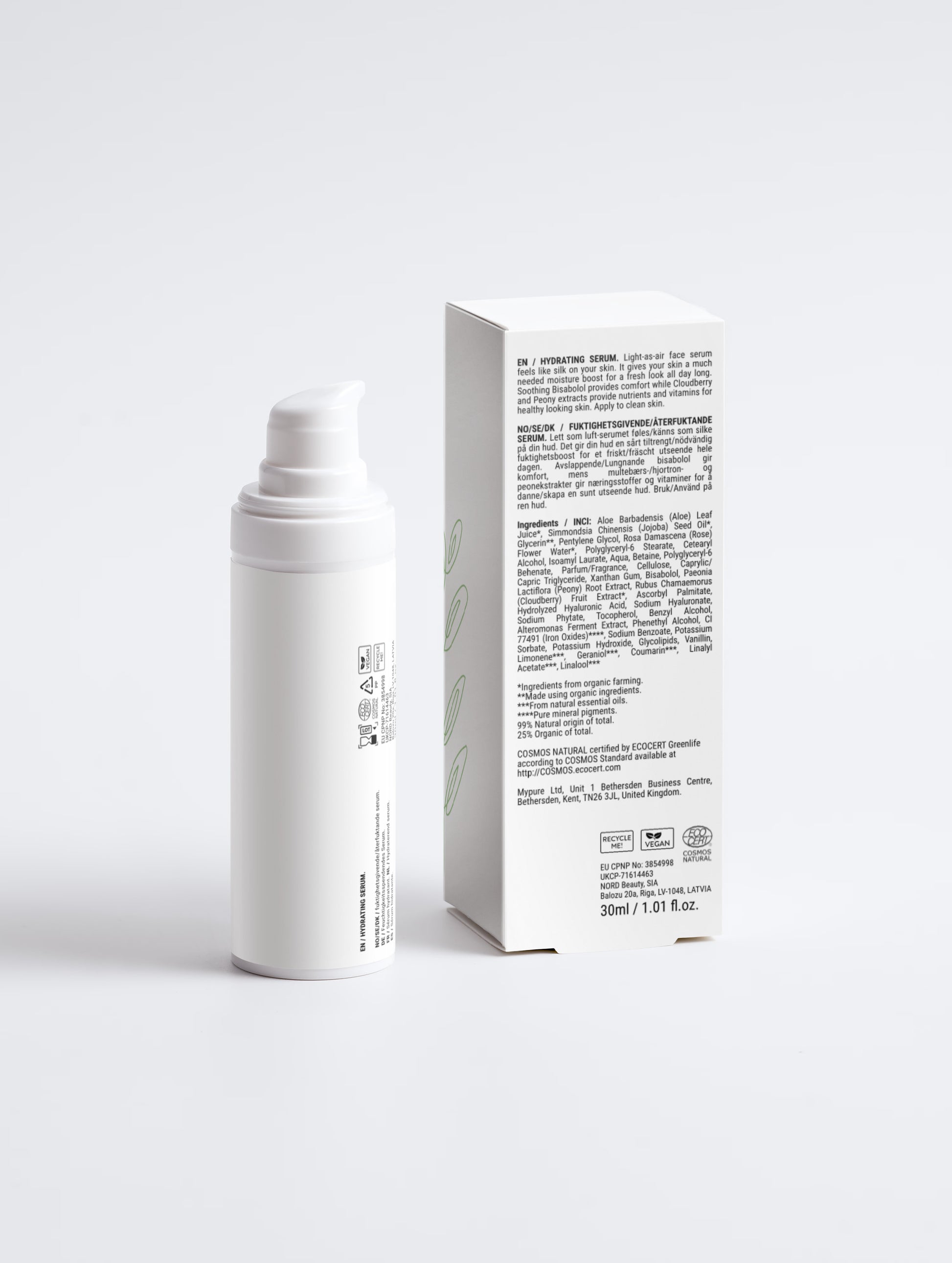 KVIST Hydrating Serum - Front dropper bottle and packaging back view