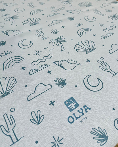 Kids Mealtime Floor Mat, Non-Slip & Waterproof - Palm Beach Azure