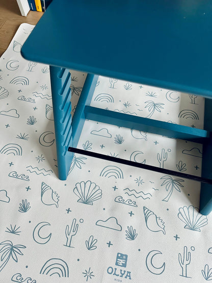Kids Mealtime Floor Mat, Non-Slip & Waterproof - Palm Beach Azure