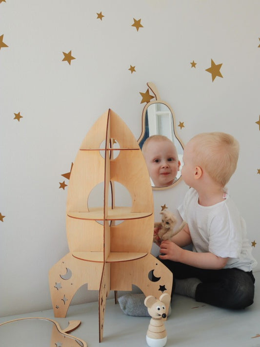 Kids Room Pear Mirror – Child-Friendly Acrylic & Wood