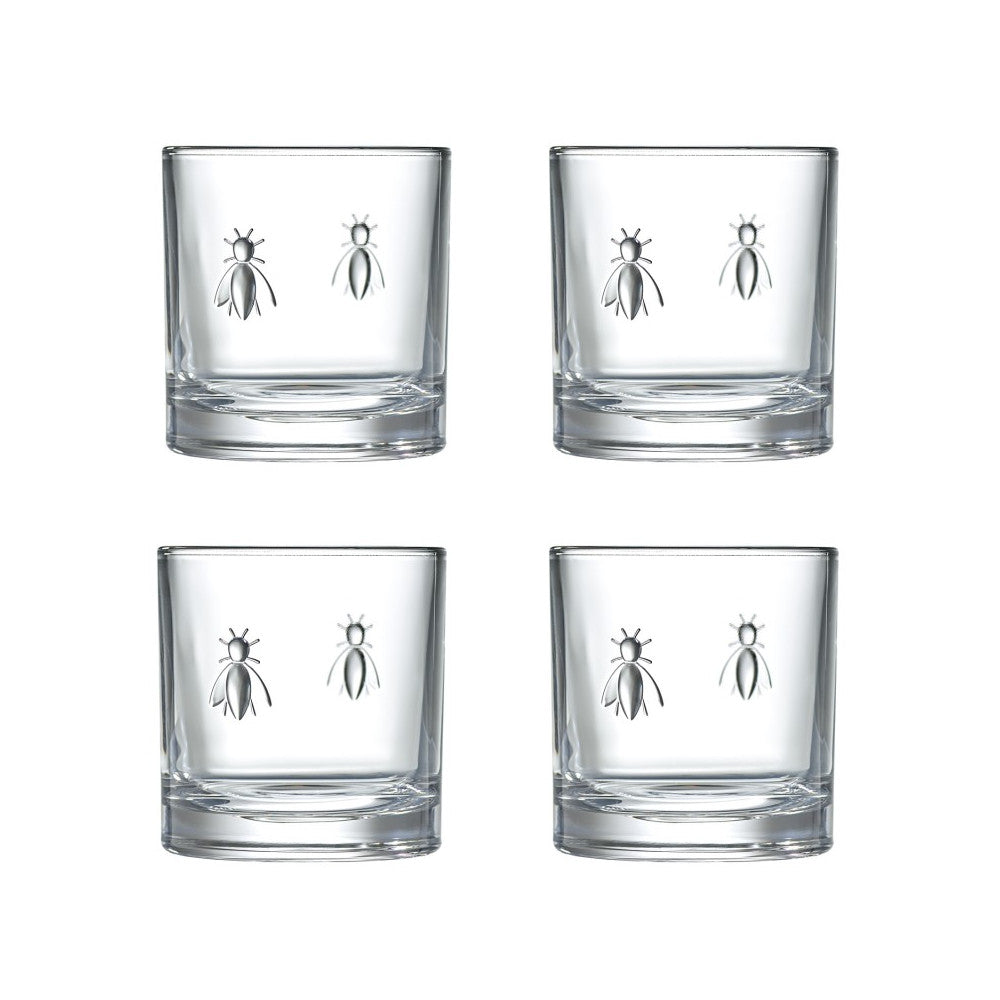 Set of 4 transparent La Rochère Bee whiskey glasses 250ml made of thick French pressed glass