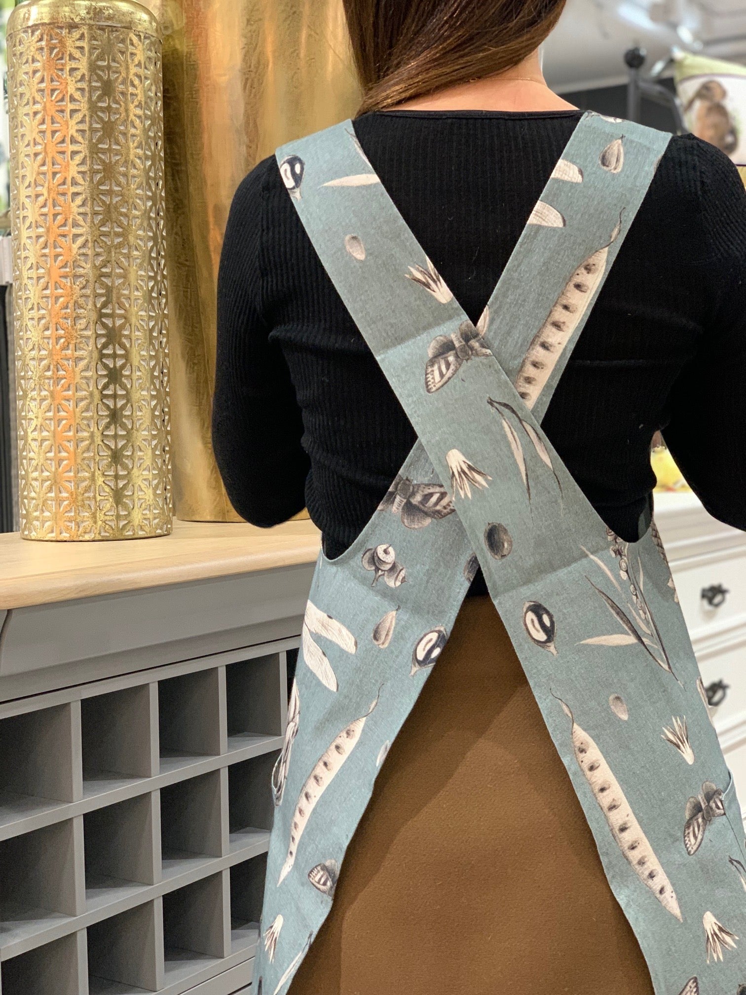 Ladies' Apron With Crossed Straps - Seeds Aqua