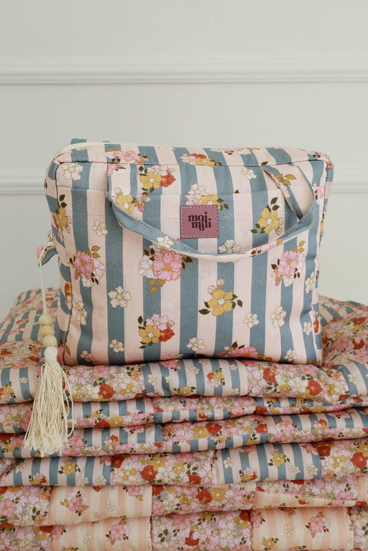 Moi Mili Large Make-Up Bag Blue Stripes - Nautical cotton pouch