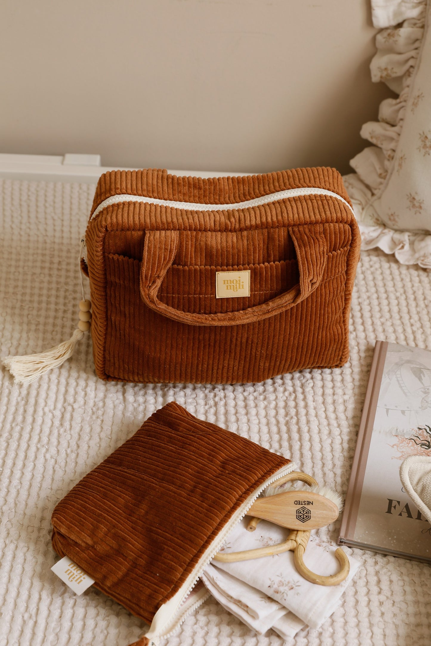 Moi Mili Make-Up Bag Set of 2 Caramel - 100% cotton handmade duo