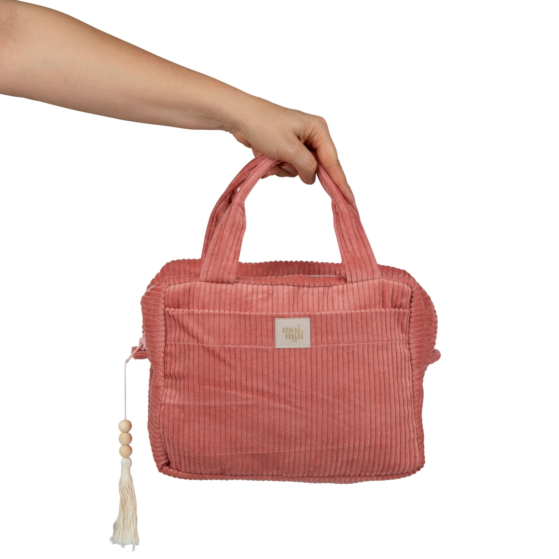 Handmade 100% cotton makeup bag in Coral - Front view