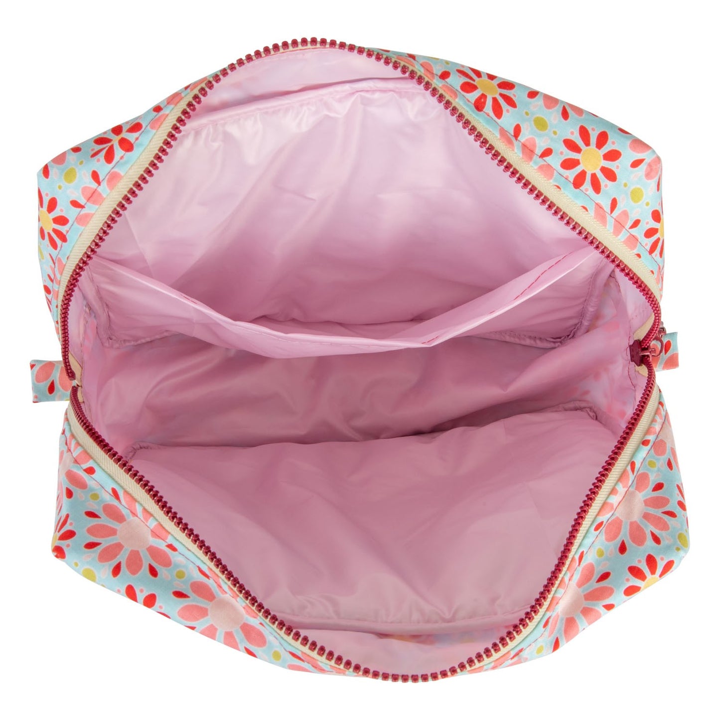 Internal View  of Moi Mili Large Make-Up Bag Red Flowers - Red floral cotton pouch