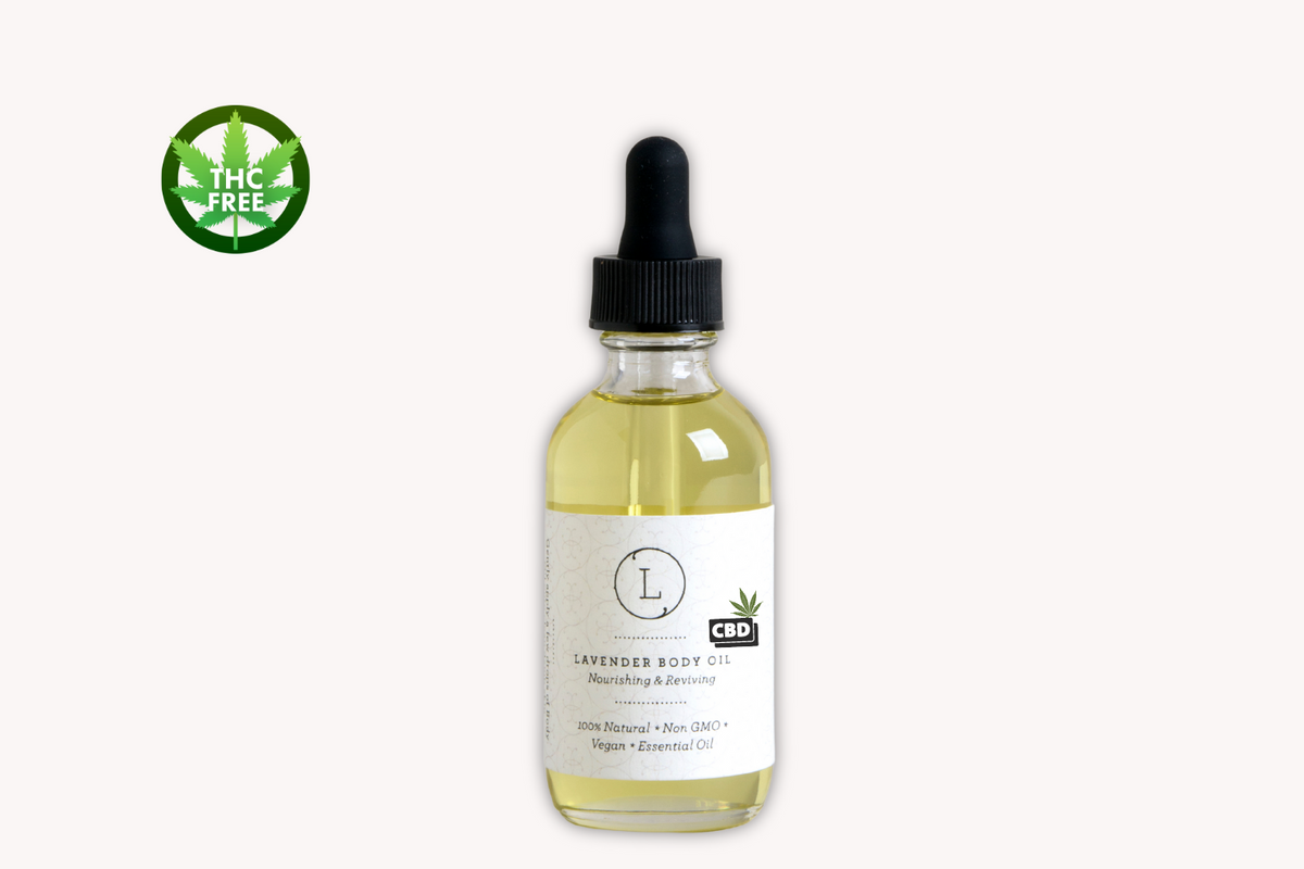 CBD Lavender Body Oil - Natural moisturizing aromatherapy body oil with dropper | Lizush on a clean background