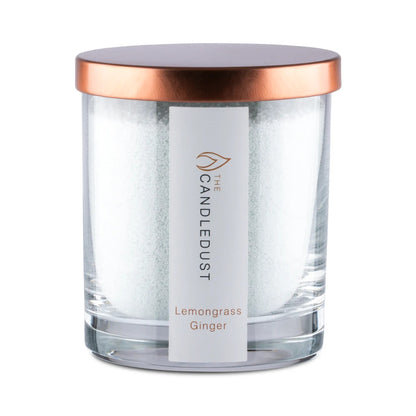 Candledust Lemongrass Ginger scented pearled candle in a 160g glass jar with cotton wick
