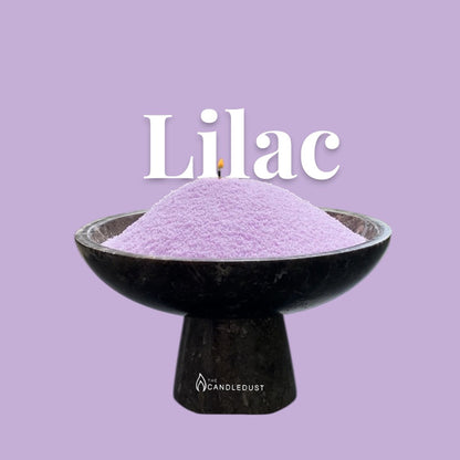 Lilac text on a matching delicate lilac background with a glass vase full of unlit pearled candle sand in the foreground