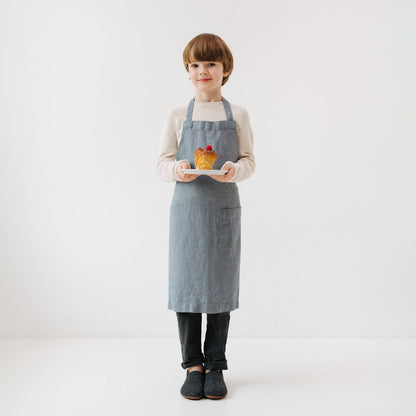 Linen Daily Apron for Kids - Blue Fog