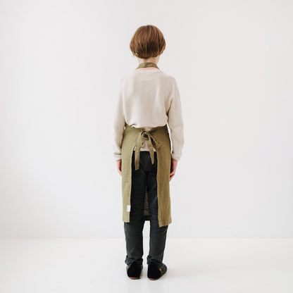 Linen Daily Apron for Kids - Olive