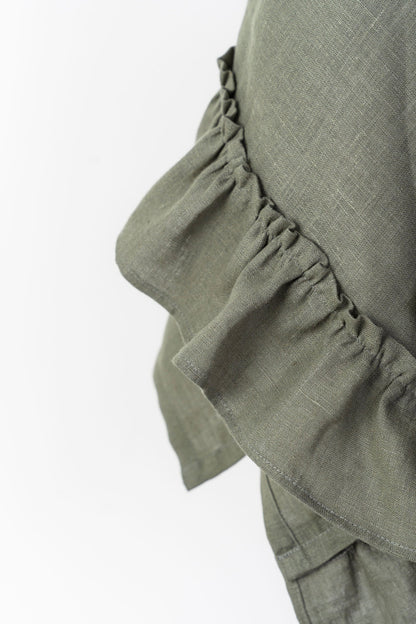 Linen Kitchen Towel With Ruffles