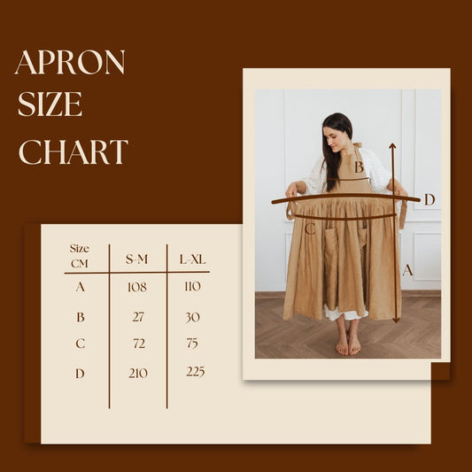 Vintage Style Linen Retro Apron with Ruffles in Caramel - Size Guide \| NUSS