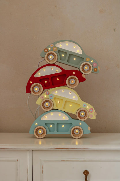 Handmade solid pine wood retro car lamp with LED glow all colours