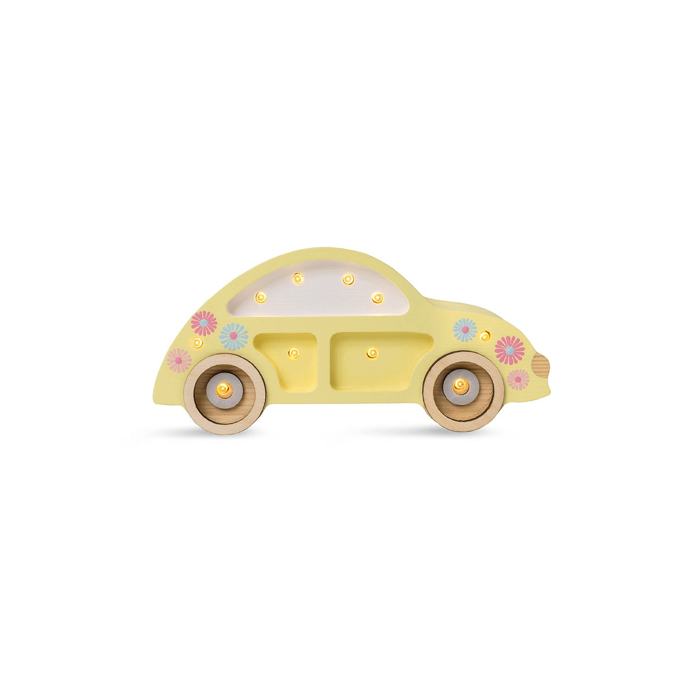 Handmade solid pine wood yellow retro car lamp with LED glow