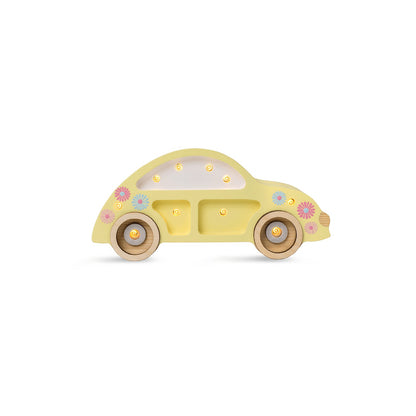 Handmade solid pine wood yellow retro car lamp with LED glow