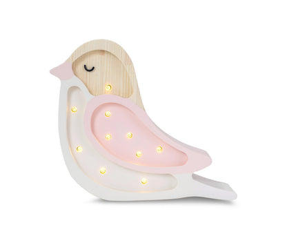 Cozy accent lighting featuring a mini wooden bird