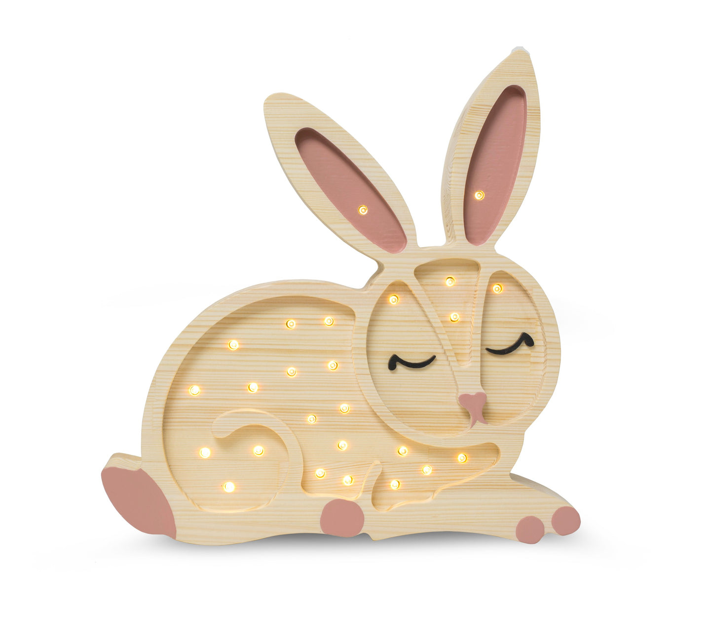 Handmade solid pine wood bunny lamp with warm LED glow - brown