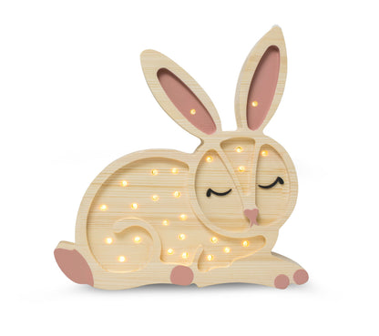 Handmade solid pine wood bunny lamp with warm LED glow - brown