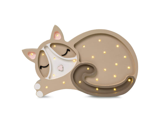 Cute wooden cat night light for pet themed nursery decor - brown
