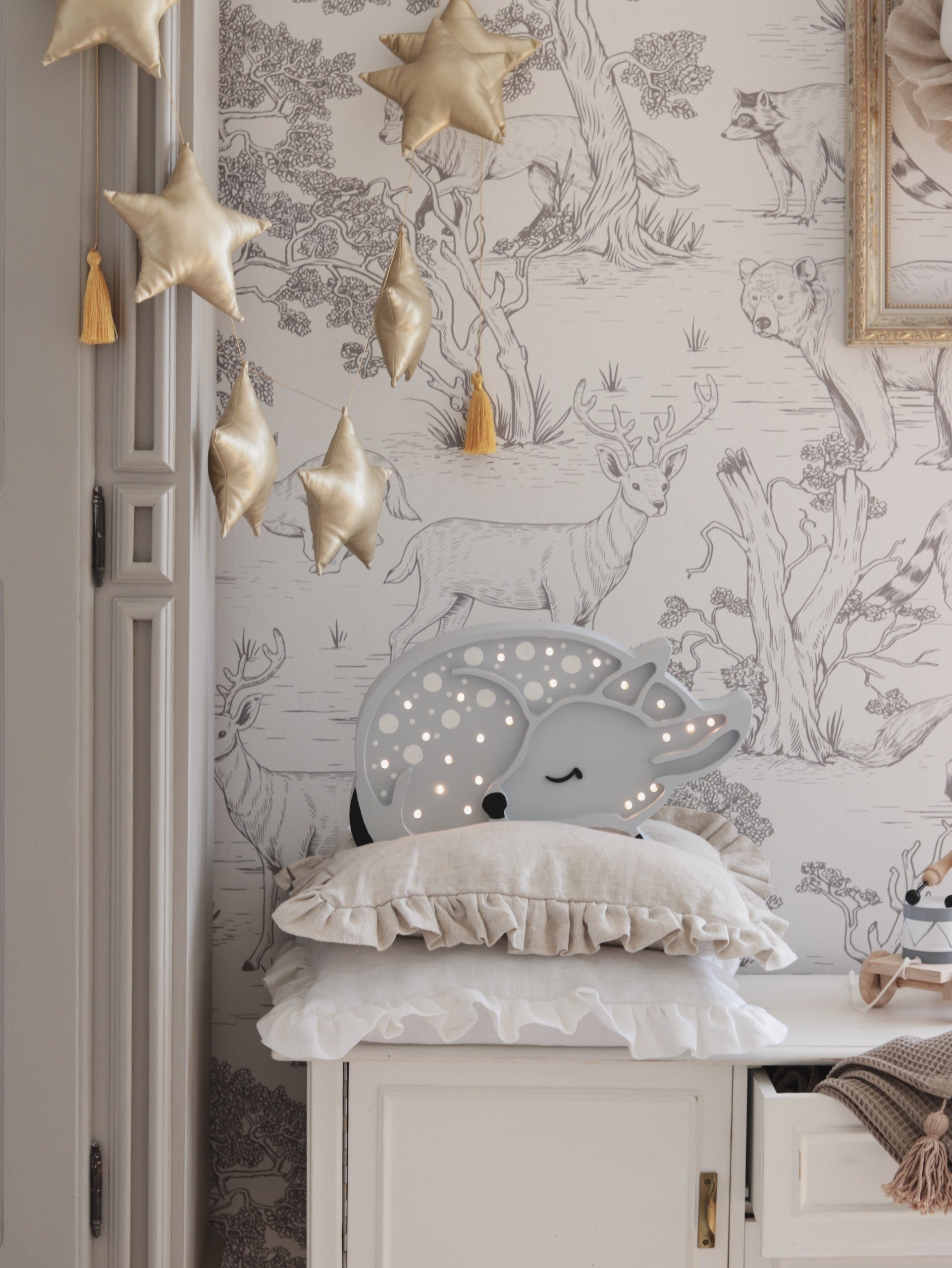Woodland wooden deer night light for rustic nursery decor