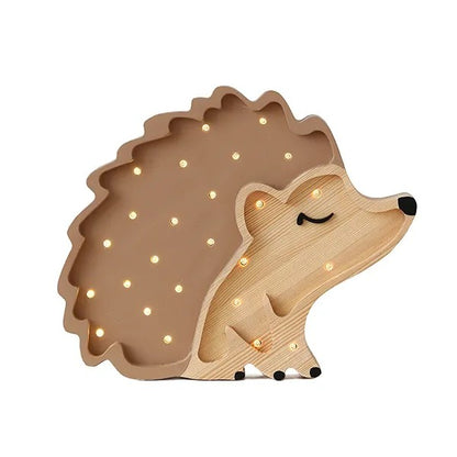 Cute wooden brown hedgehog night light for woodland nursery decor