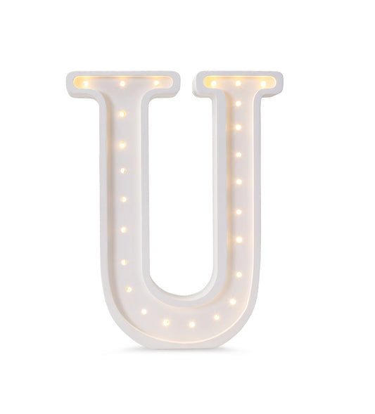 Handmade large solid pine wood alphabet night light with LEDs - U