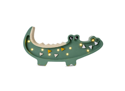 front view of Little Lights Mini Crocodile Lamp - Hand painted wooden animal night light - green