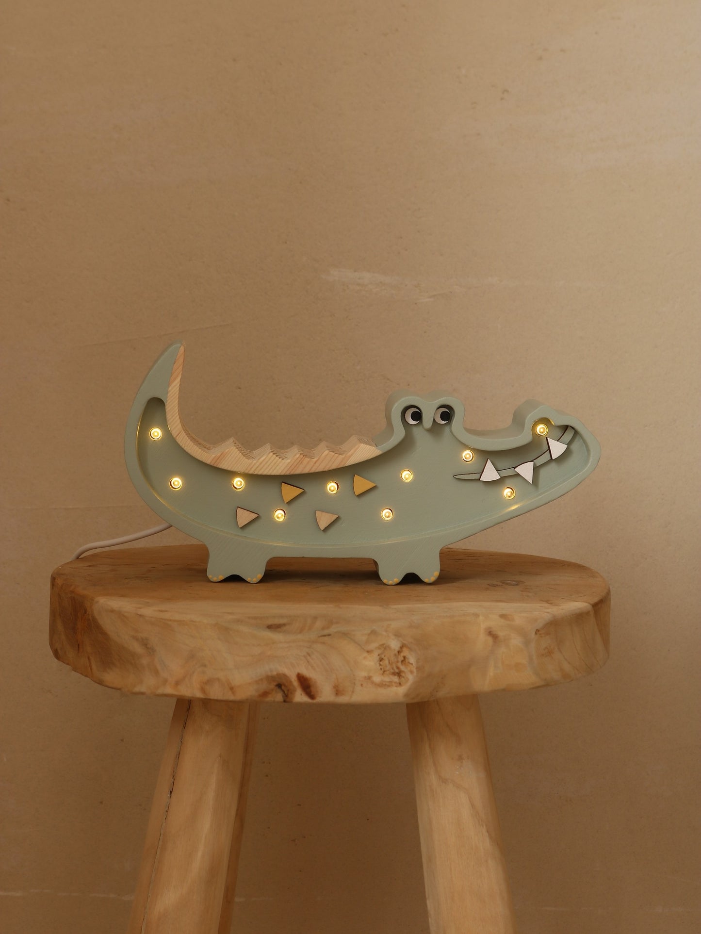Little Lights Mini Crocodile Lamp - Hand painted wooden animal night light - green pastel
